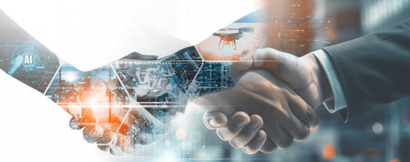 Global industry concept.Manager Ai Technical Industrial Engineer working and control robotics with...