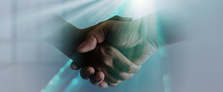 Businessmen making handshake with partner, greeting, dealing, merger and acquisition,  teamwork and successful business joint venture concept, for business, finance and investment background,の写真素材