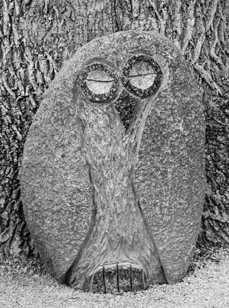 Owl of stone - in black and whiteのeditorial素材