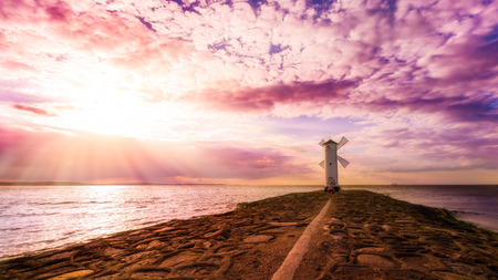 Sunset on the mill beacon, are located on the Baltic Sea of â€‹â€‹ Usedom.