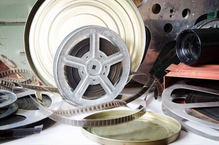 film reels with cinema accessoriesの写真素材