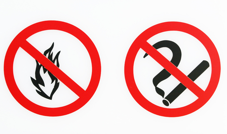 Informational sign about forbidden smoking and flameの写真素材