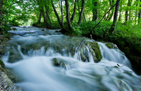 Landscape of waterfalls of Plitvice lakes, National Park in Croatiaの写真素材