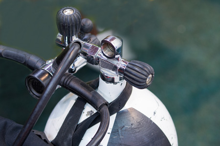 Oxygen bottle with valve for diversの写真素材