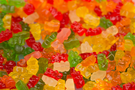 Assortment of colorful fruity Gummy Bears as backgroundの写真素材