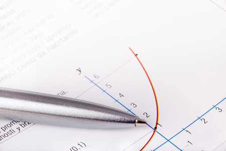 Pencil pointing on figures on logarithmic functionの写真素材