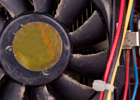 Close up of dirty cooler installed in computer caseの写真素材