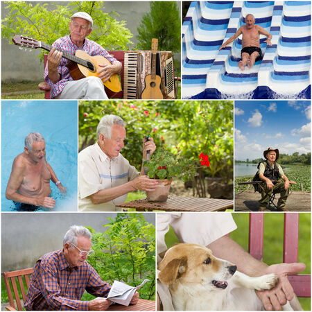 Collage of senior man activities in retirementの写真素材