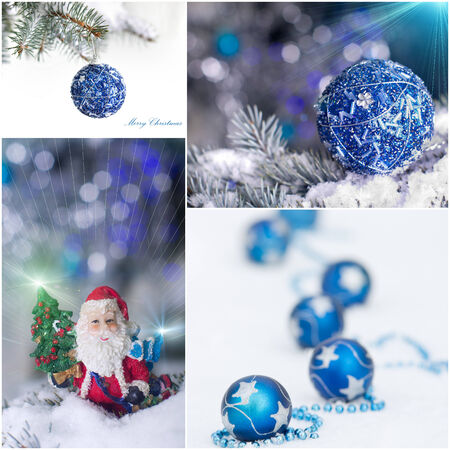 Collection of christmas greetings with Santa and decorationの写真素材