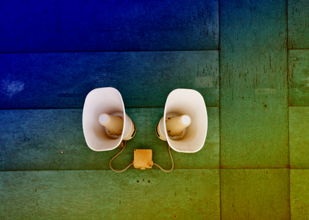 Power electric loudspeakers is on the wallの写真素材