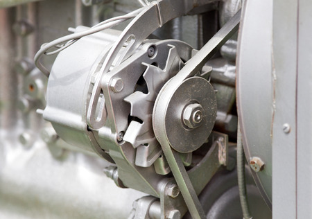 Close up of transmission belt on car engine
