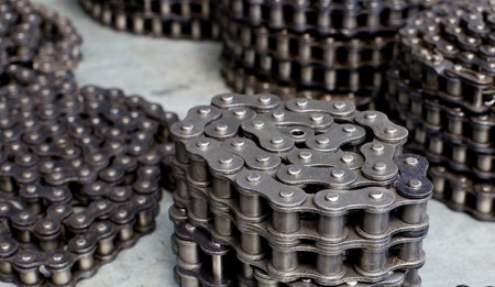 Close up of rolled new motor chains