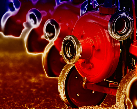 Red portable water supply system for field, artistic image techniqueの写真素材