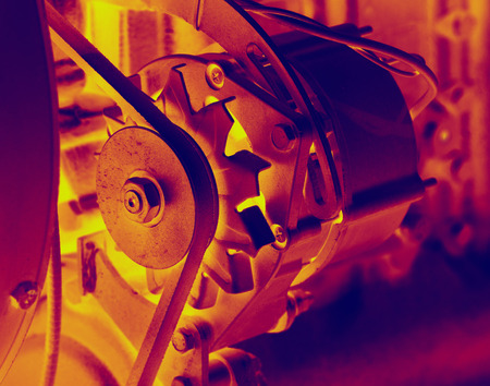 Close up of transmission belt on car engine, artistic image techniqueの写真素材