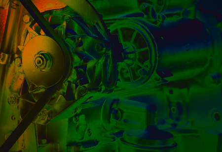 Close up of transmission belt on car engine, artistic image techniqueの写真素材