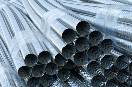 Close up of sheaves of metal ribbed pipes