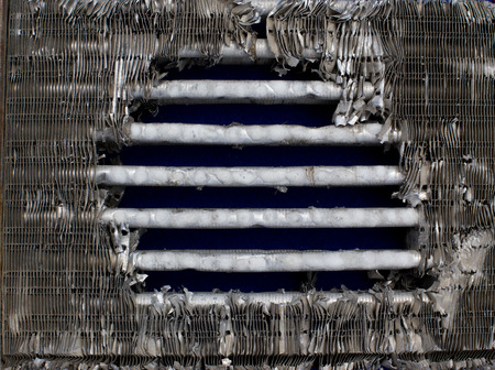 Close up of broken cooler of engineの写真素材