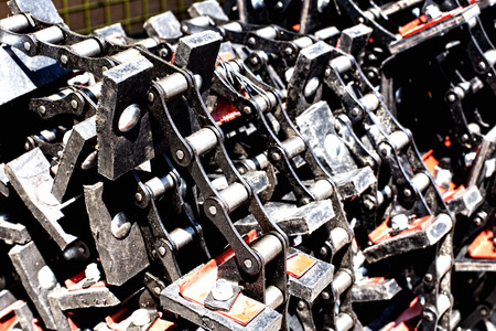 Close up of chains for transmission on agricultural machinery