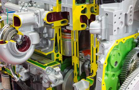 Close up of diesel engine of truck