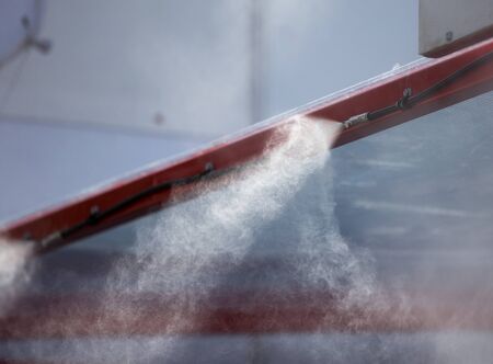Close up of humidification nozzle and misting system for terraces and gardens