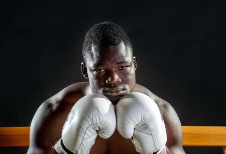 Young black boxer looking at camera.の写真素材