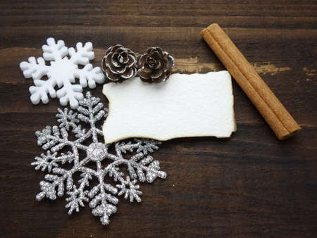 Ornaments on wooden tableの写真素材