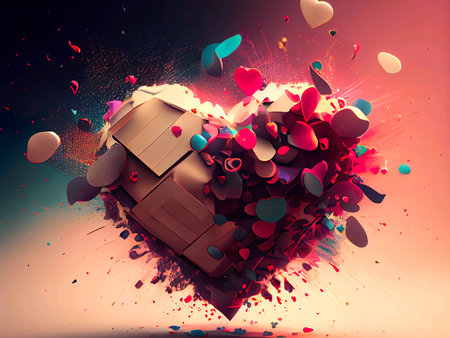 3d illustration of valentine's day background with hearts and gift boxの写真素材