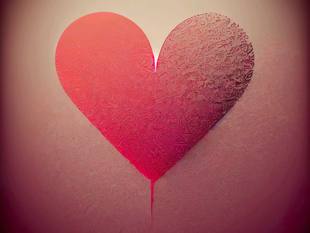 Red heart on the wall. Valentines day card. 3D rendering
