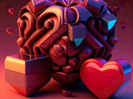 3d illustration of valentine's day background with hearts and gift boxの写真素材