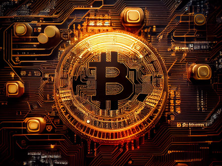 Bitcoin crypto currency, wallpaper business future exchange AI Generativeの写真素材
