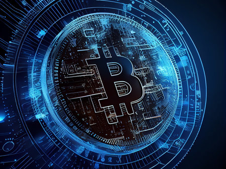 Bitcoin crypto currency, wallpaper business future exchange AI Generativeの写真素材