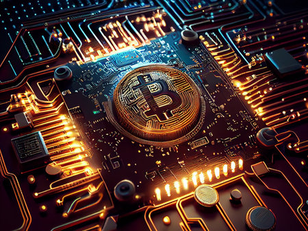 Bitcoin crypto currency, wallpaper business future exchange AI Generativeの写真素材