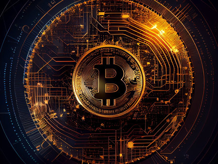 Bitcoin crypto currency, wallpaper business future exchange AI Generativeの写真素材