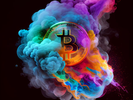 Bitcoin crypto currency, wallpaper business future exchange AI Generativeの写真素材
