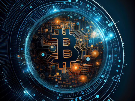 Bitcoin crypto currency, wallpaper business future exchange AI Generativeの写真素材