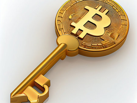 Bitcoin crypto currency lock tresor bank , safe wallpaper , golden background Ai generativeの写真素材