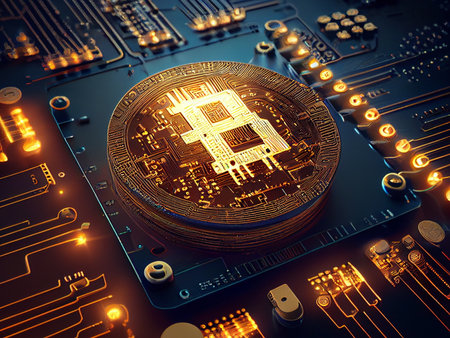 Bitcoin crypto currency, wallpaper business future exchange AI Generativeの写真素材