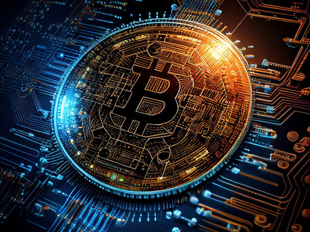 Bitcoin crypto currency, wallpaper business future exchange AI Generativeの写真素材