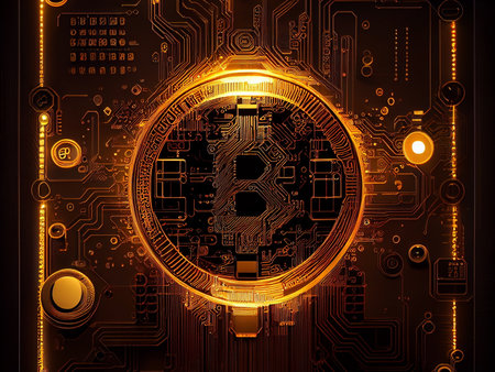 Bitcoin crypto currency, wallpaper business future exchange AI Generativeの写真素材