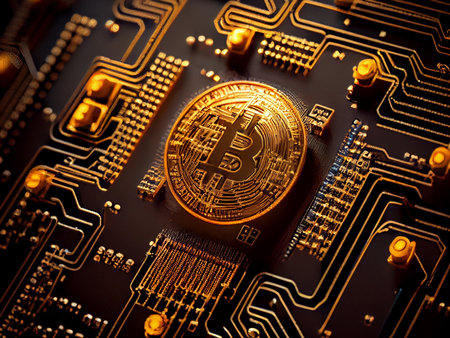 Bitcoin crypto currency, wallpaper business future exchange AI Generativeの写真素材