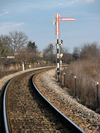                                railroad traffic sign with railroad の写真素材