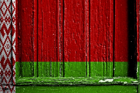 flag of Belarus painted on wooden frameの写真素材