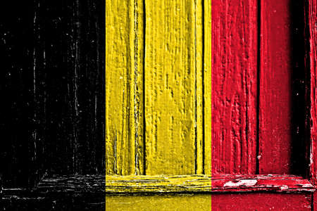 flag of Belgium painted on wooden frameの写真素材
