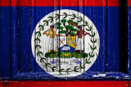 flag of Belize painted on wooden frameの写真素材