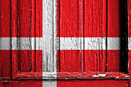 flag of Denmark painted on wooden frameの写真素材