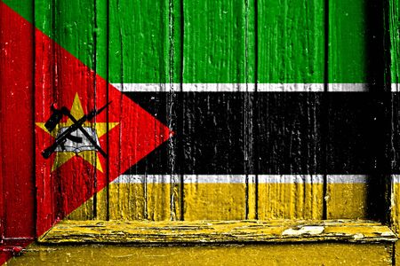 flag of Mozambique painted on wooden frameの写真素材