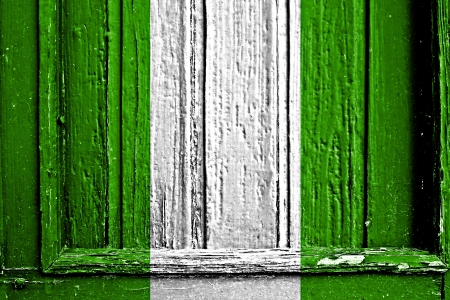 flag of Nigeria painted on wooden frameの写真素材