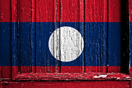 flag of Laos painted on wooden frameの写真素材
