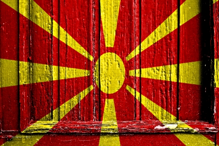 flag of Macedonia painted on wooden frameの写真素材