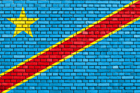 flag of Kongo Kinshasa painted on brick wallの写真素材